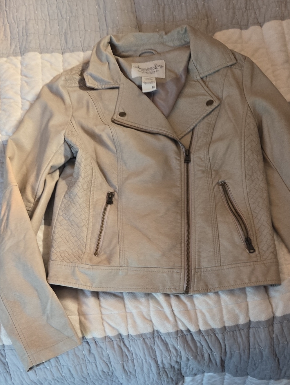 American Rag Taupe Faux Leather Moto Jacket
